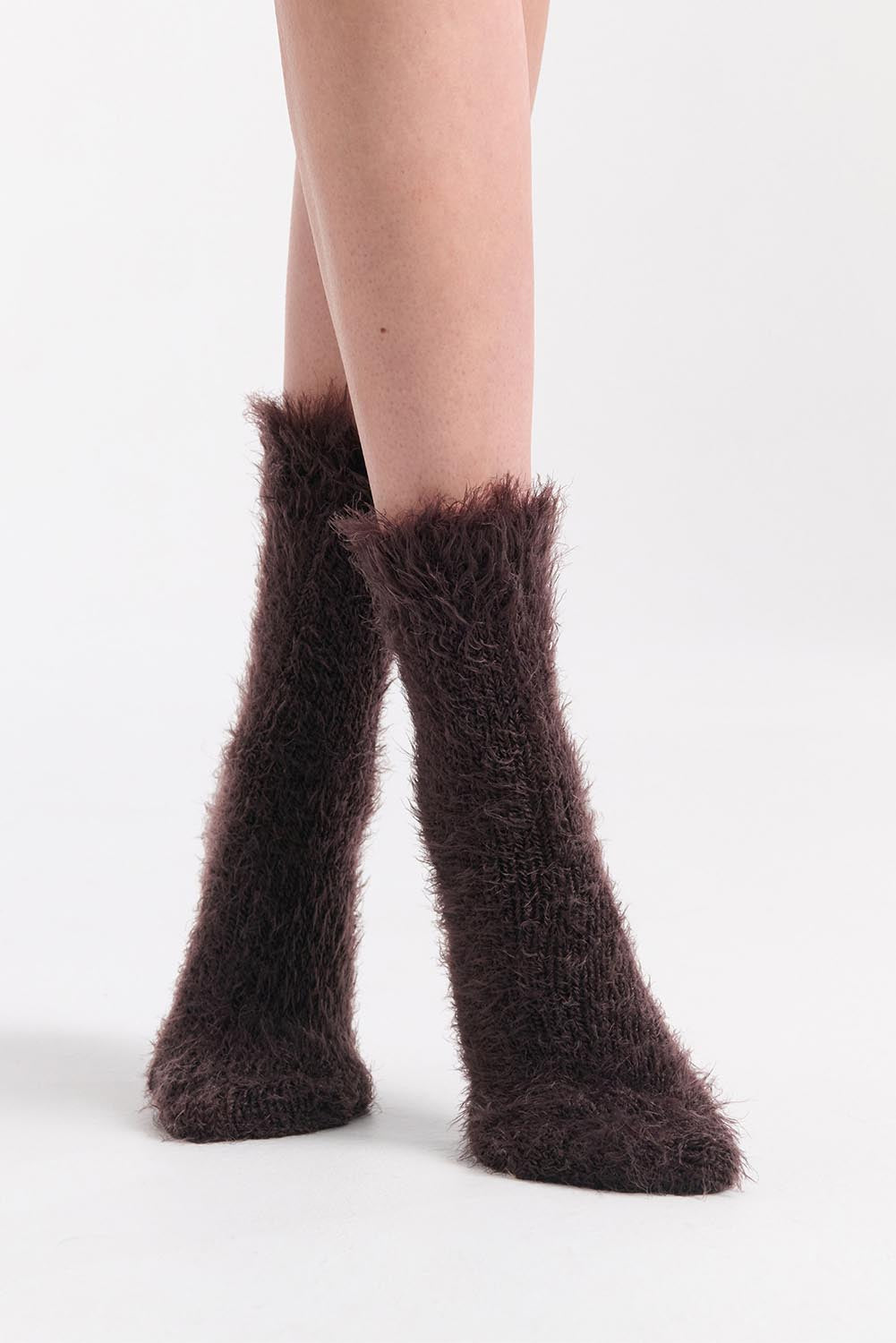 Furry Plush Sock - Chocolate