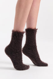 Furry Plush Sock - Chocolate