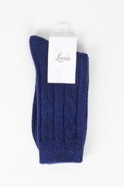 A model wearing size OneSize of the Nina Cable Crew Sock in colour Navy (Blue), from the front, showing the whole outfit