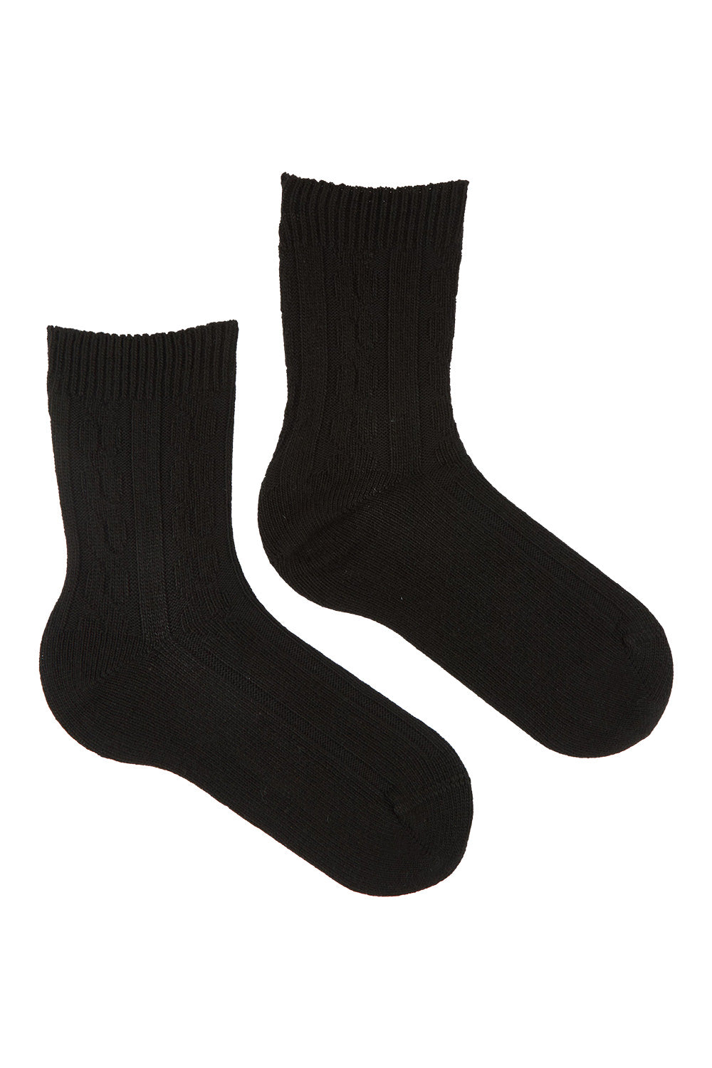 Product shot of the Nina Cable Crew Sock in colour Nero (Black), from the front