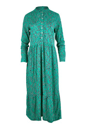 Product shot of the Valley Dress in colour Green (Green), from the front