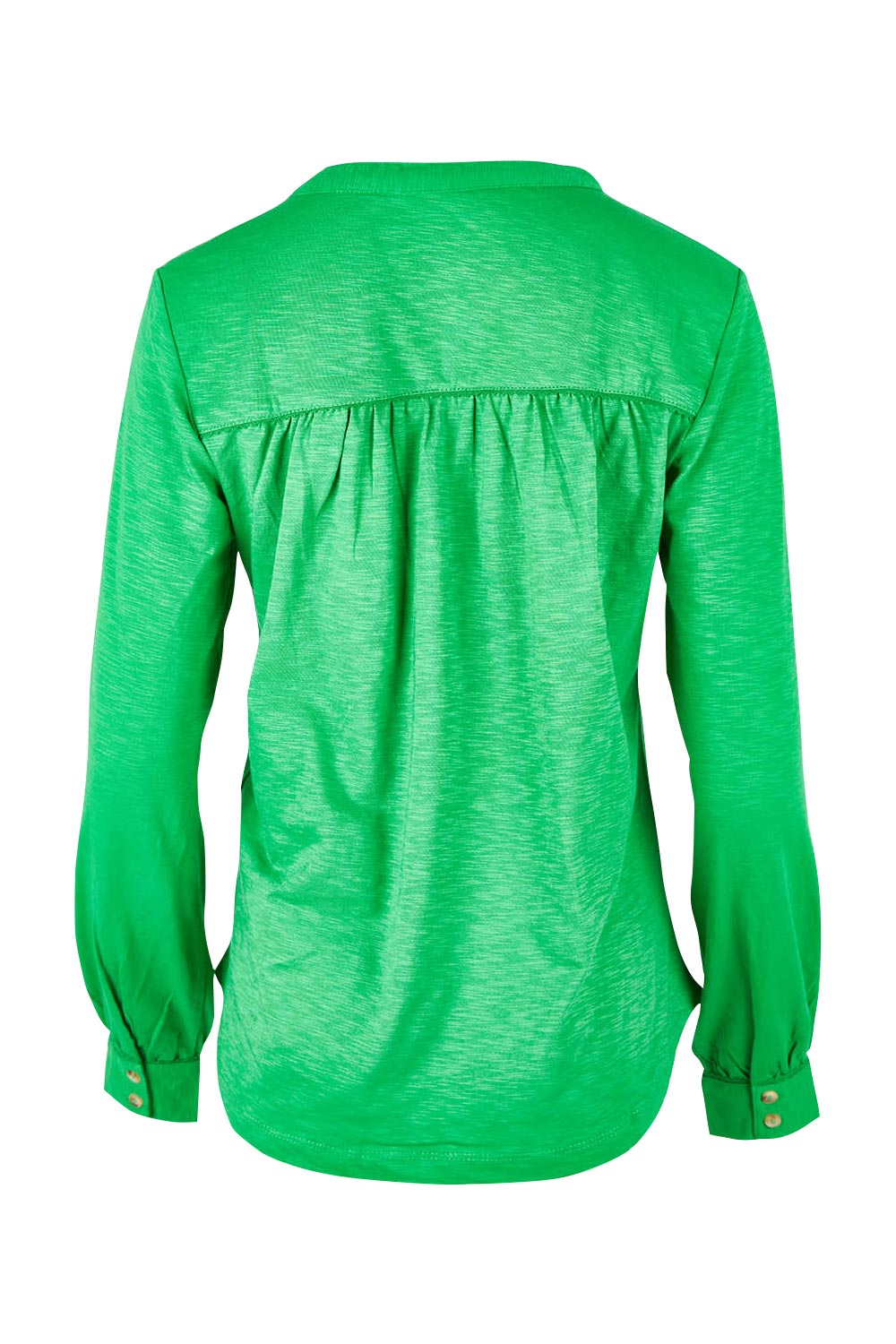 Product shot of the Peony Top in colour Bgreen (Green), from the back