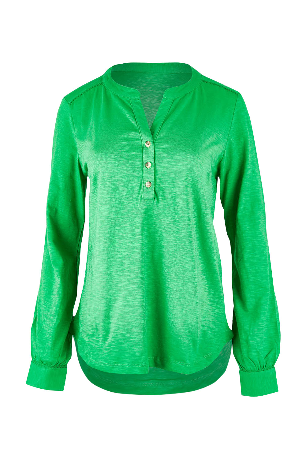 Product shot of the Peony Top in colour Bgreen (Green), from the front