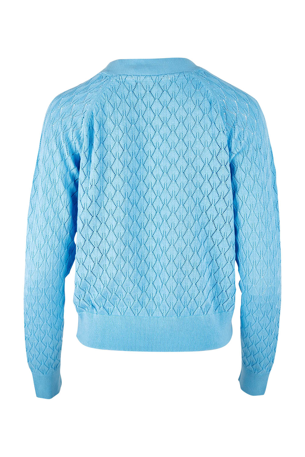 Product shot of the Eclipse Cardi in colour Skyblue (Blue), from the back