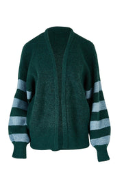 Product shot of the Skylore Rib Cardi in colour Green (Green), from the front