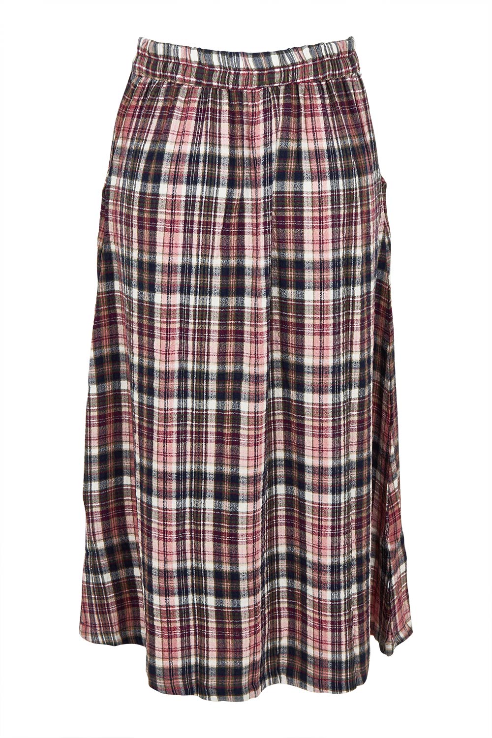 Product shot of the Alice Check Skirt in colour Mulberry (Red), from the back