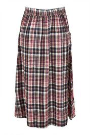 Product shot of the Alice Check Skirt in colour Mulberry (Red), from the back