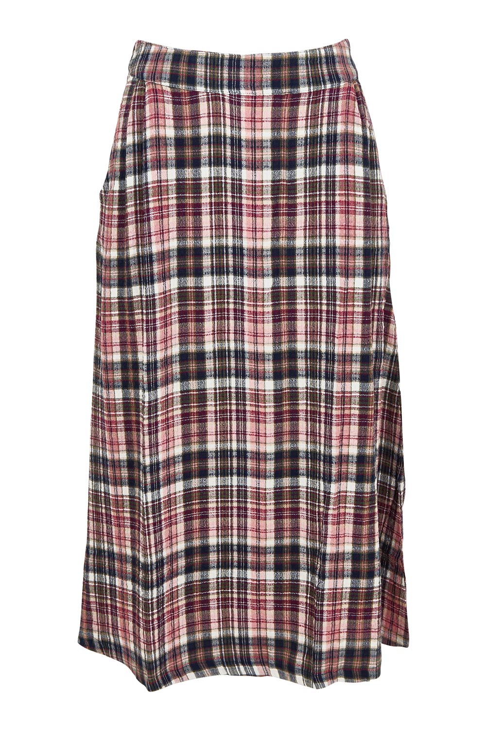Product shot of the Alice Check Skirt in colour Mulberry (Red), from the front