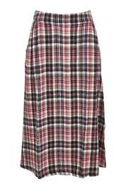 Product shot of the Alice Check Skirt in colour Mulberry (Red), from the front