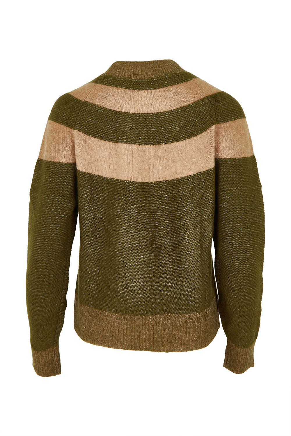 Product shot of the Millie Colourblock Jumper in colour Olive (Green), from the back