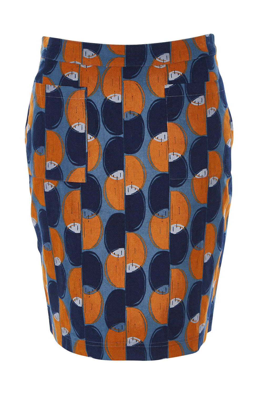 Product shot of the Annabelle Cord Skirt in colour Blueginger (Blue), from the front