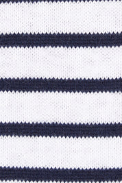 Product shot of the Meadow Stripe Jumper in colour Navystri (Blue), detail