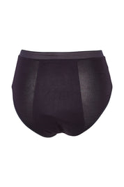 Product shot of the Hi Waist Bamboo Period Brief in colour Black (Black), from the back