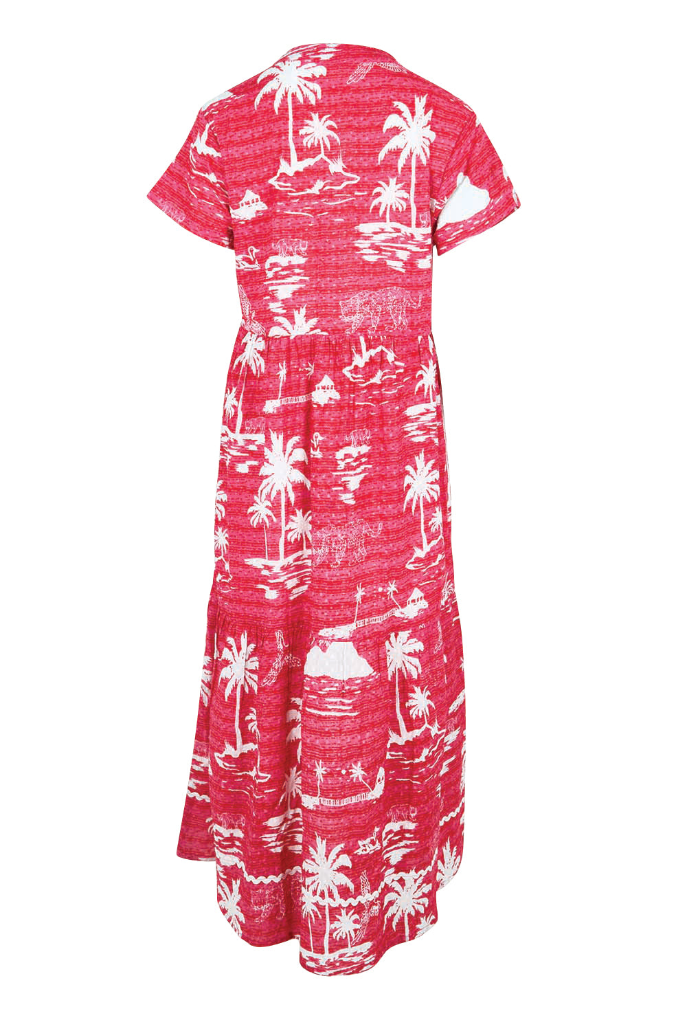 Product shot of the Alura Midi Dress – Melon in colour Melon, from the back