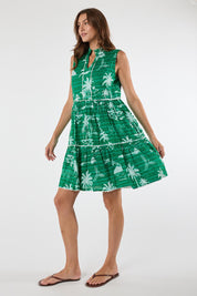 Model Genericm wearing size sample of the Alura Sundress – Lagoon in colour Lagoon, from the front