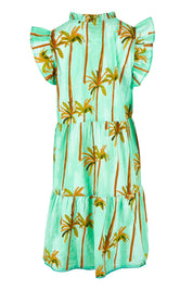 Product shot of the Badira Cotton Ruffle Dress in colour Mist (Green), from the back