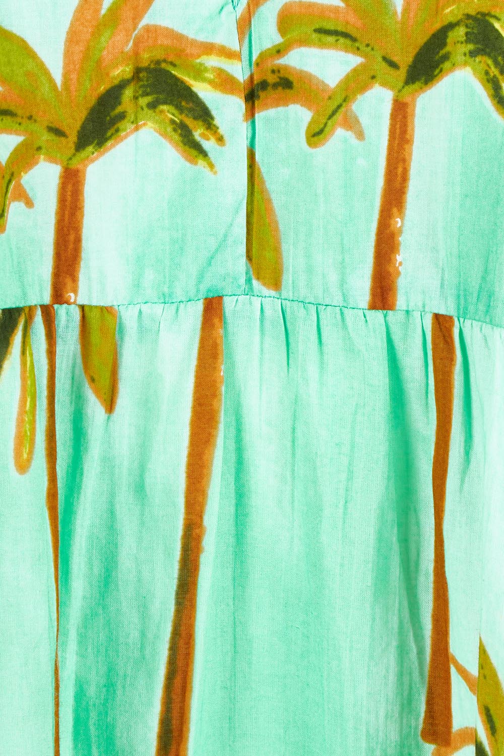 Product shot of the Badira Cotton Ruffle Dress in colour Mist (Green), detail