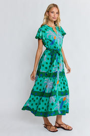 Model Genericm wearing size sample of the Blanch Midi Dress – Sea in colour Sea, from the front