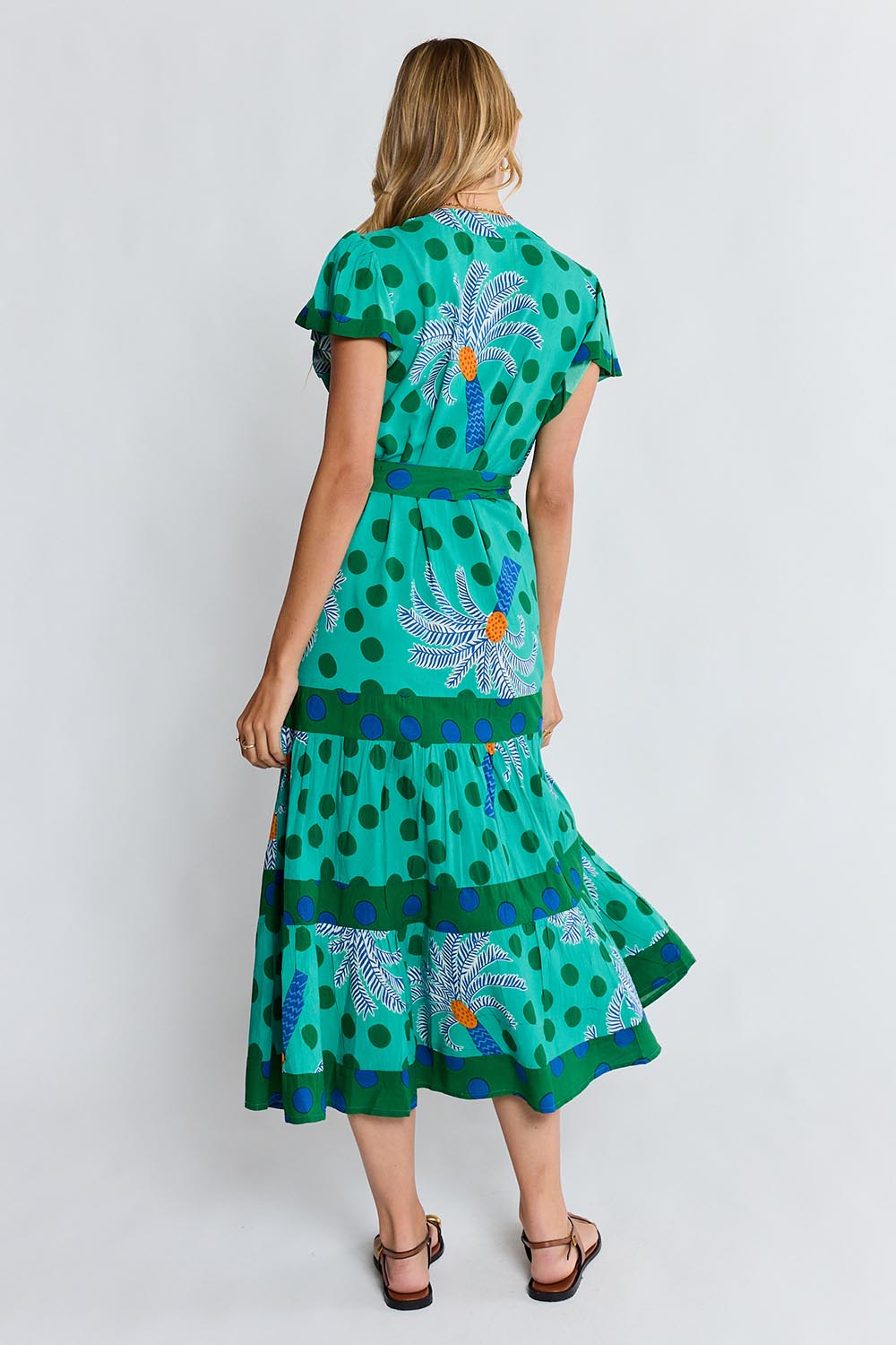 Model Genericm wearing size sample of the Blanch Midi Dress – Sea in colour Sea, from the front