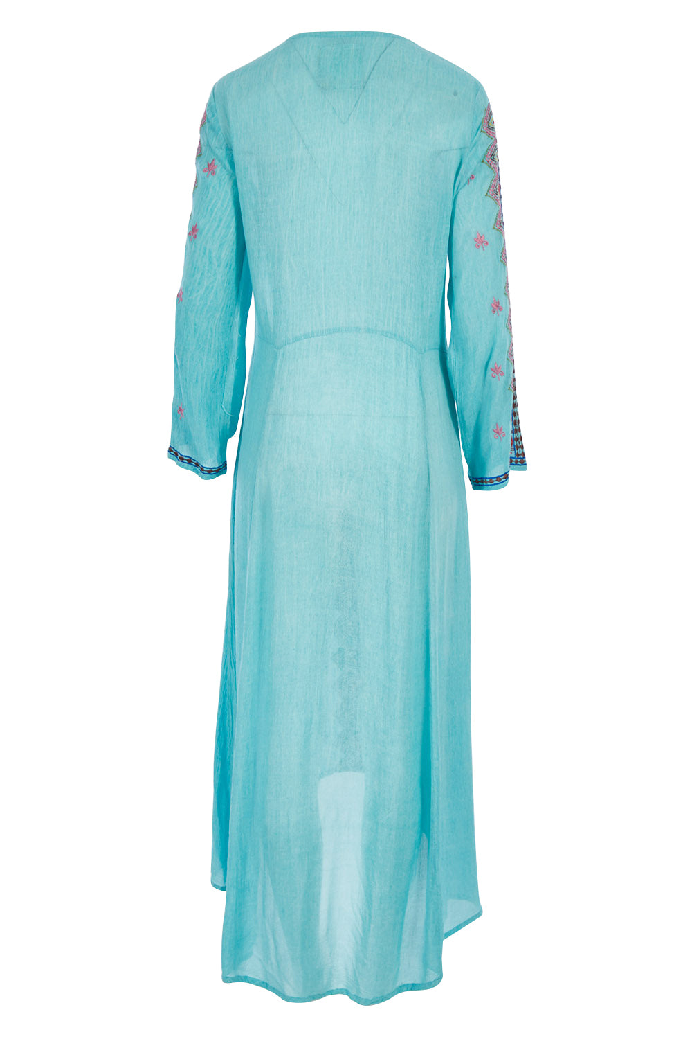 Product shot of the Brazil Dress in colour Aqua (Blue), from the back