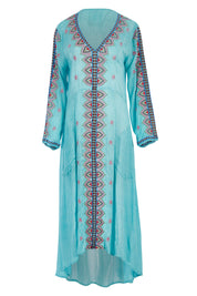 Product shot of the Brazil Dress in colour Aqua (Blue), from the front