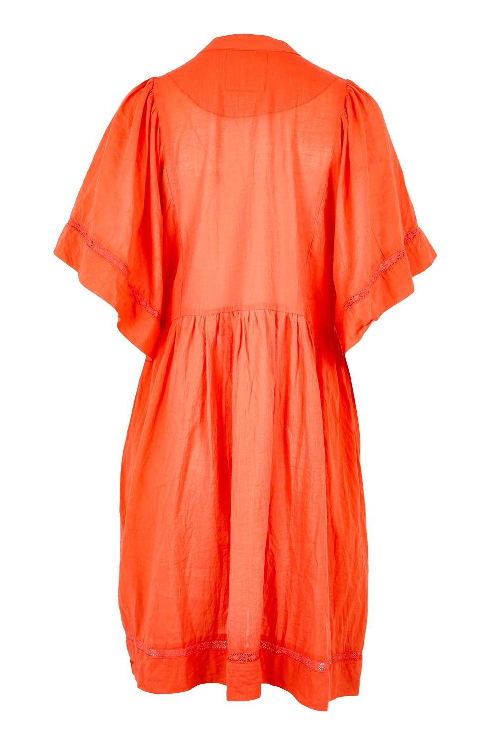 Product shot of the Briah Cotton Dress - Coral in colour Coral, from the back