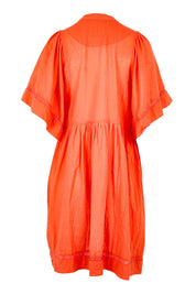 Product shot of the Briah Cotton Dress - Coral in colour Coral, from the back