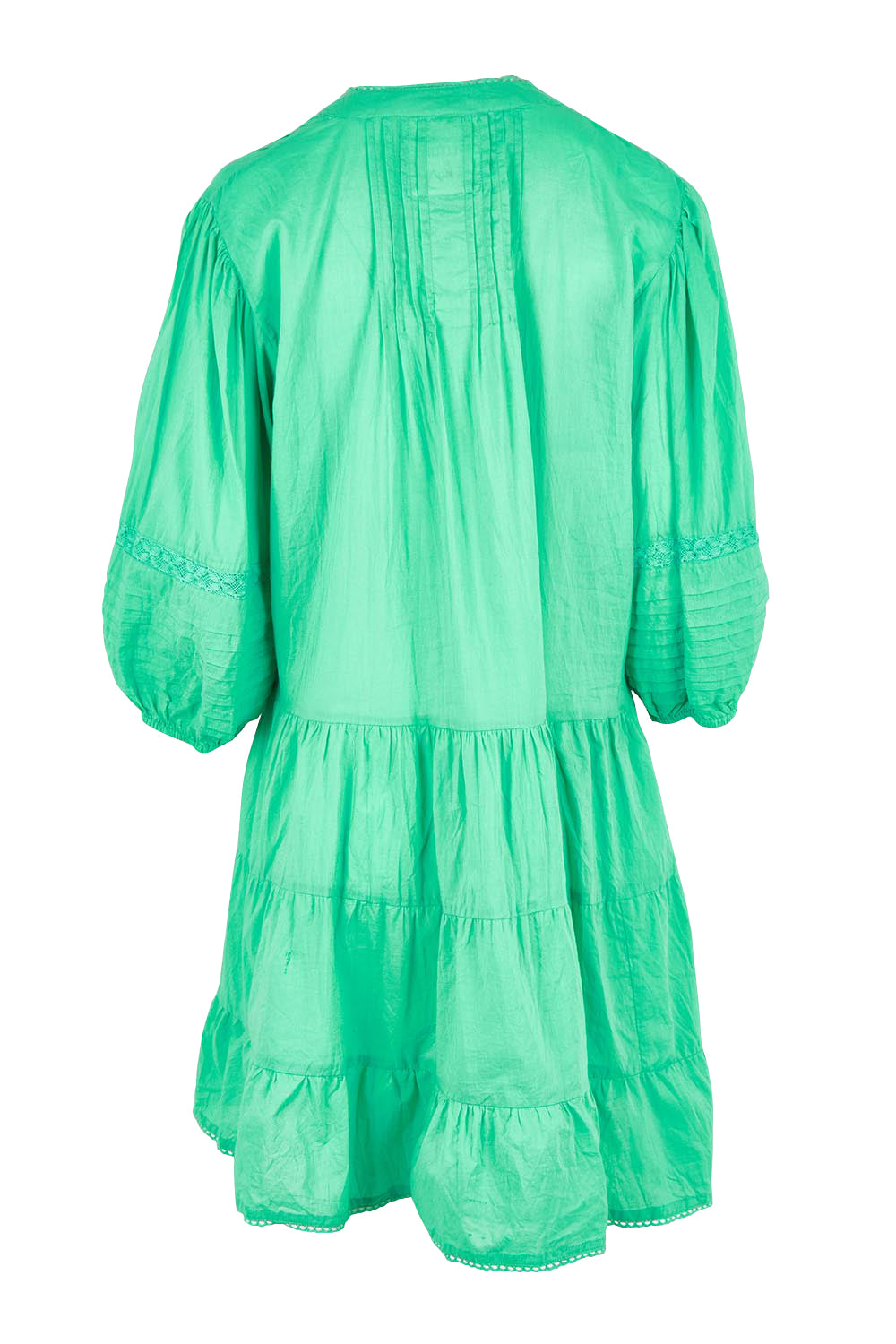 Product shot of the Celeste Cotton Dress in colour Sea (Green), from the back