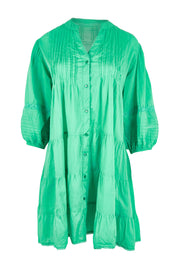 Product shot of the Celeste Cotton Dress in colour Sea (Green), from the front
