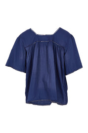 Product shot of the Celeste Cropped Cotton Top in colour Navy (Blue), from the back