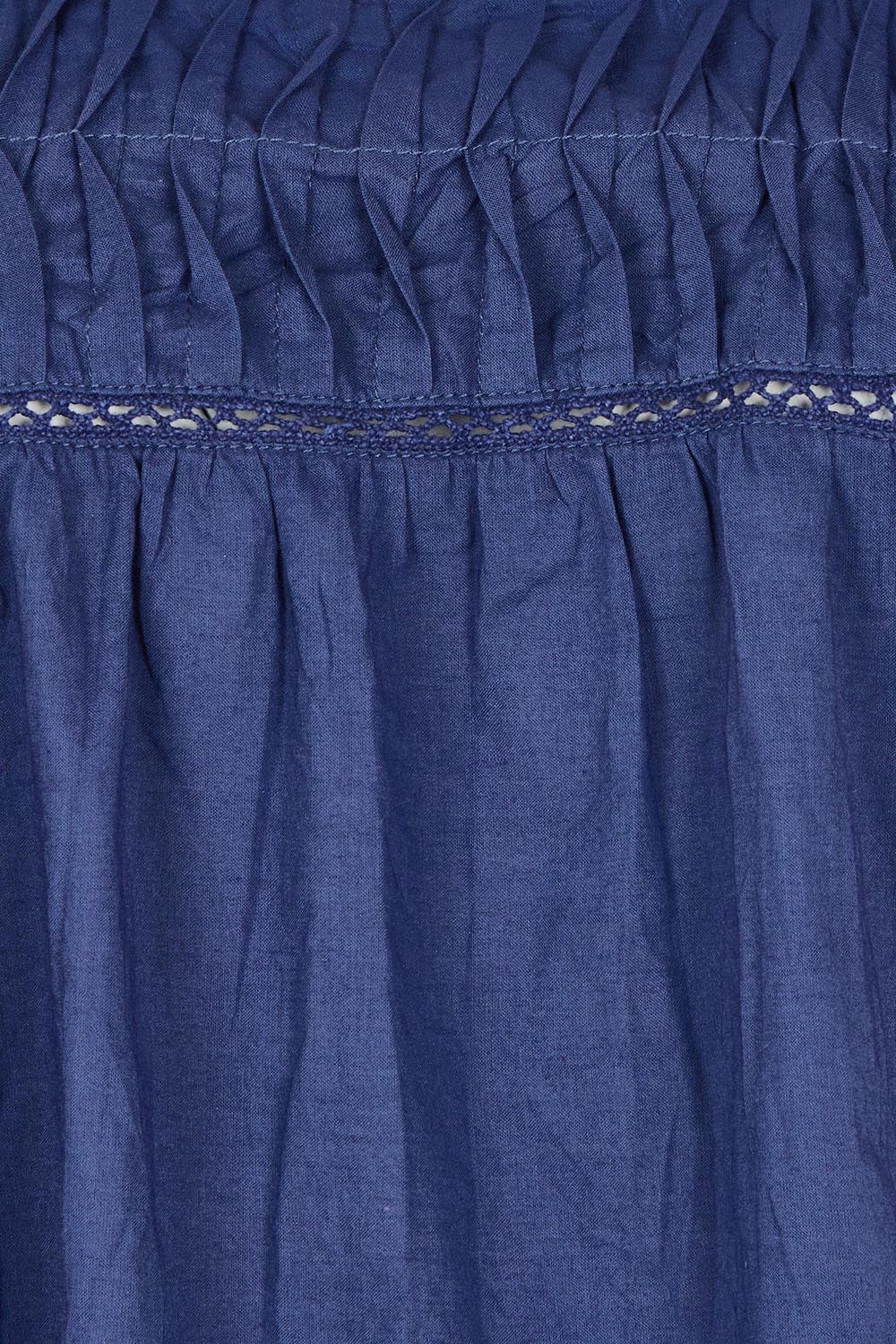 Product shot of the Celeste Cropped Cotton Top in colour Navy (Blue), detail