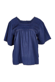 Product shot of the Celeste Cropped Cotton Top in colour Navy (Blue), from the front