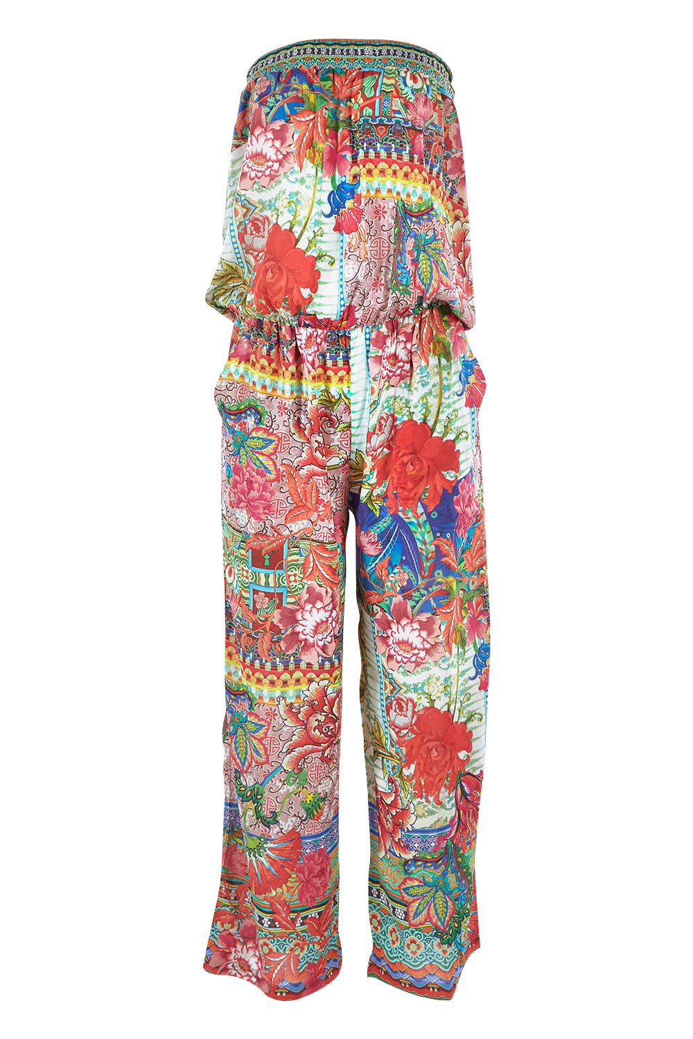 Product shot of the Danni Jumpsuit in colour Multi (White), from the front