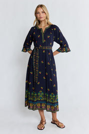 Model Genericm wearing size sample of the Emma Midi Dress – Ebony in colour Ebony, from the front