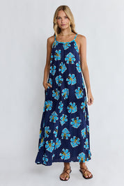 Model Genericm wearing size sample of the Estelle Maxi Dress – Ocean in colour Ocean, from the front