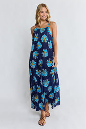 Model Genericm wearing size sample of the Estelle Maxi Dress – Ocean in colour Ocean, from the front