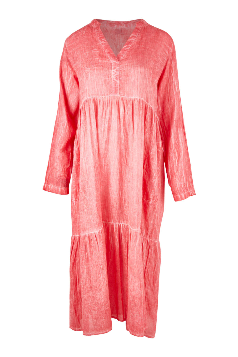 Product shot of the Ethel Midi Dress in colour Melon (Pink), from the front