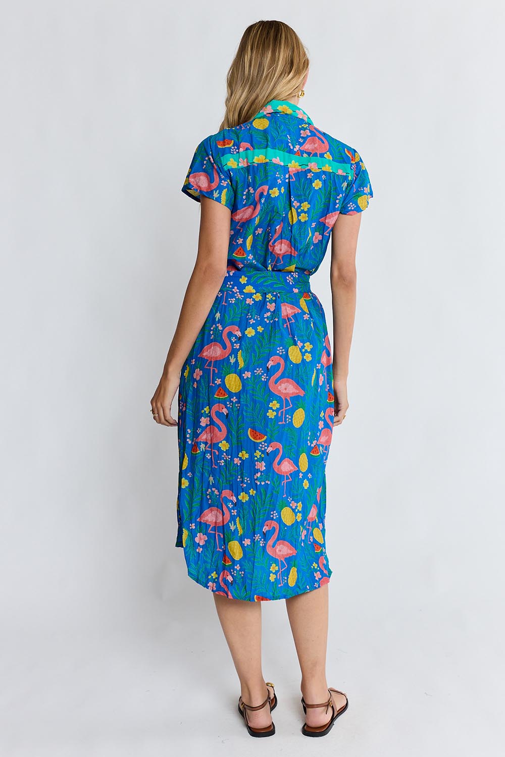 Model Genericm wearing size sample of the Flamingo Shirtdress – Azure in colour Azure, from the front