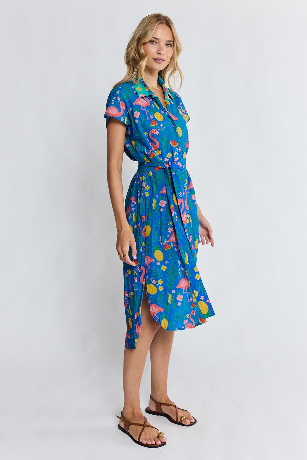 Model Genericm wearing size sample of the Flamingo Shirtdress – Azure in colour Azure, from the front