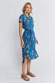 Model Genericm wearing size sample of the Flamingo Shirtdress – Azure in colour Azure, from the front