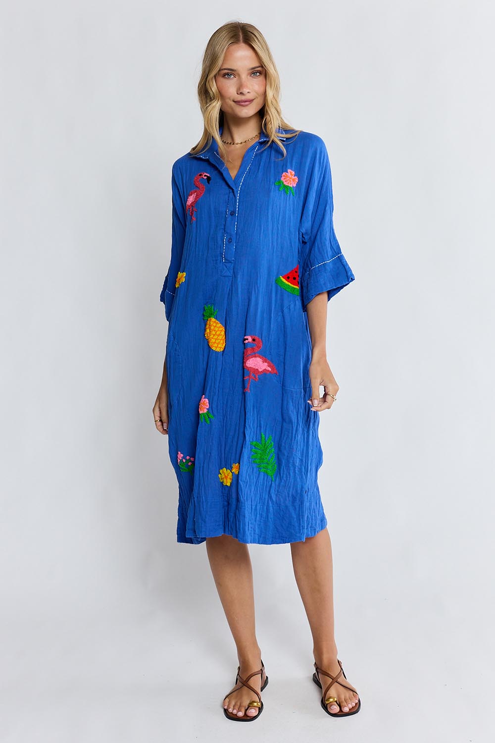 Model Genericm wearing size sample of the Florida Kaftan Dress – Azure in colour Azure, from the front