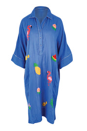 Product shot of the Florida Kaftan Dress – Azure in colour Azure, from the front