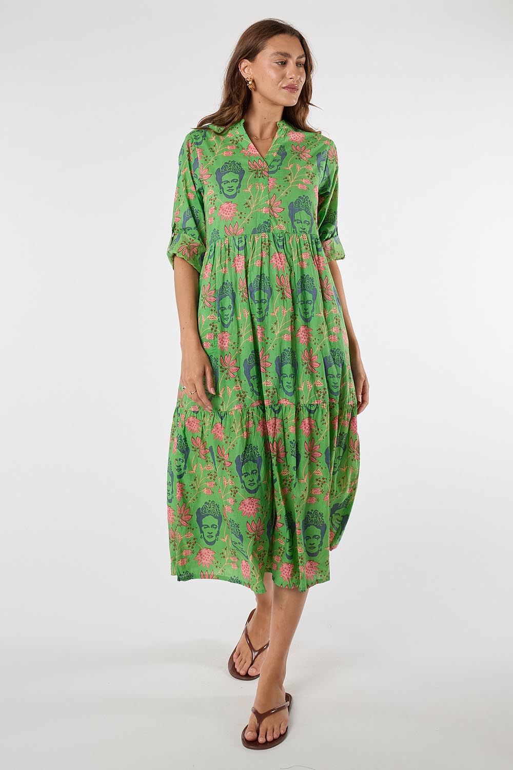 Model Genericm wearing size sample of the Frida Midi Dress – Wasabi in colour Wasabi, from the front