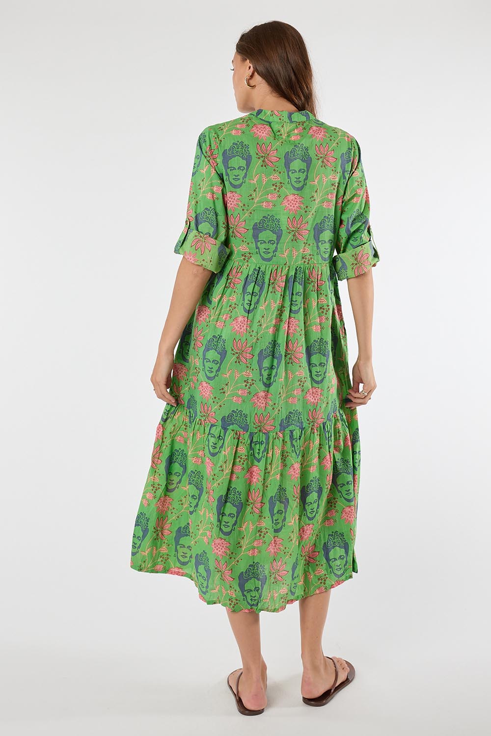 Model Genericm wearing size sample of the Frida Midi Dress – Wasabi in colour Wasabi, from the front