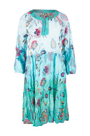 Product shot of the Jerri Tiered Dress in colour Lagoon (Green), from the front