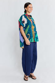 Model Genericm wearing size sample of the Jungle Fever Shirt – Navy in colour Navy, from the front