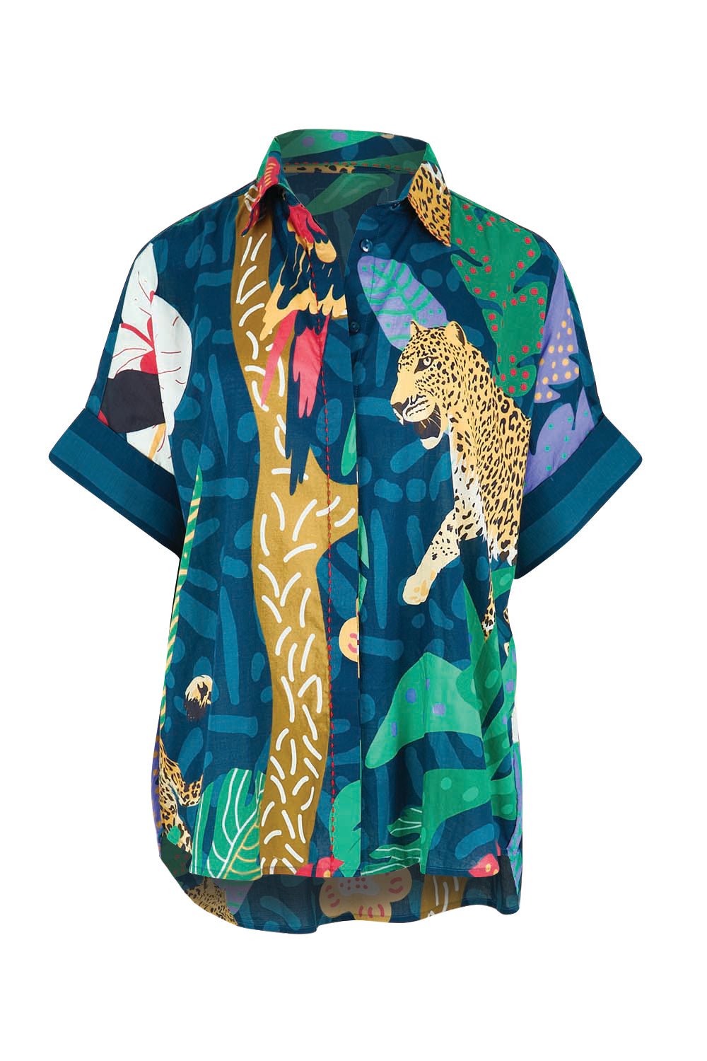Product shot of the Jungle Fever Shirt – Navy in colour Navy, from the front
