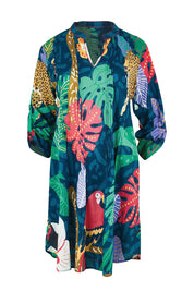 Product shot of the Jungle Fever Tuck Dress – Navy in colour Navy, showing detail