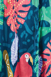 Product shot of the Jungle Fever Tuck Dress – Navy in colour Navy, showing detail