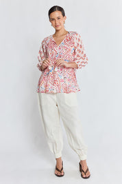 Model Genericm wearing size sample of the Kamila Top – White in colour White, from the front